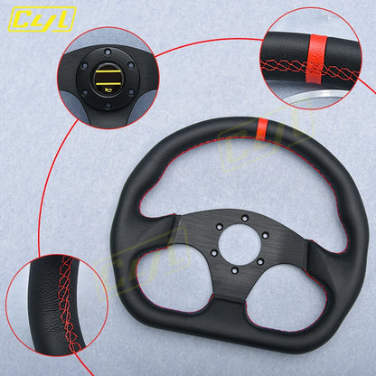 13-inch 320mm D-Shape Leather Steering Wheel JDM Universal Racing Sports Steering Wheel