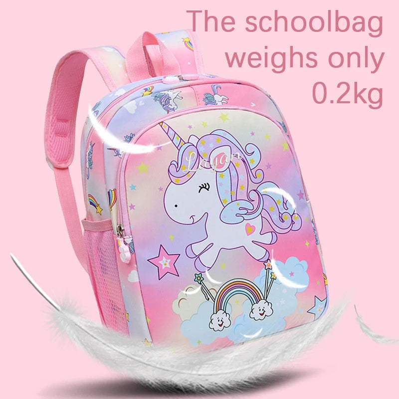Embroidered Custom Cute Cartoon Rainbow Unicorn Print, Available in 4 Colors, Stylish Double-Shoulder Backpack, Casual Backpack