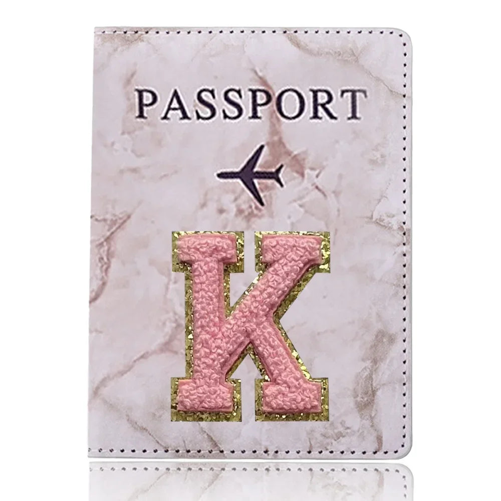 Fashion Passport Protective Cover, Embroidery Letter Pattern Travel Passport Holder, Wallet Gift PU Leather Card Case Cover Unisex