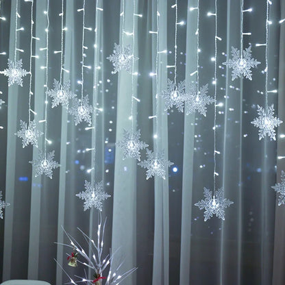 3.2M Christmas Snowflake Curtain String Lights, Indoor Christmas Light, Wedding Home Party New Year LED Xmas Lamps, Eave Decoration