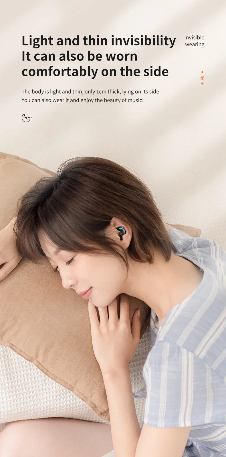 Sleep Wireless Earphone TWS Bluetooth 5.3 Headphones Hidden Earbuds IPX5 Waterproof Noise Reduction Sports Headset