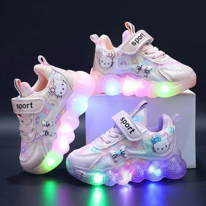 Sanrio Hello Kitty Girl Kawaii Shine Sneakers Spring and Autumn Student Cartoon Child Non-Slip Casual Shoes New Style