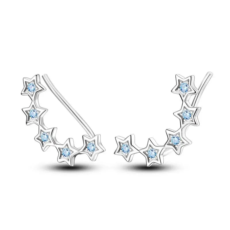 925 Sterling Silver Moon Universe Starry Sky Series Charm Earrings Women Blue Shiny Zircon Daily Wear Jewelry