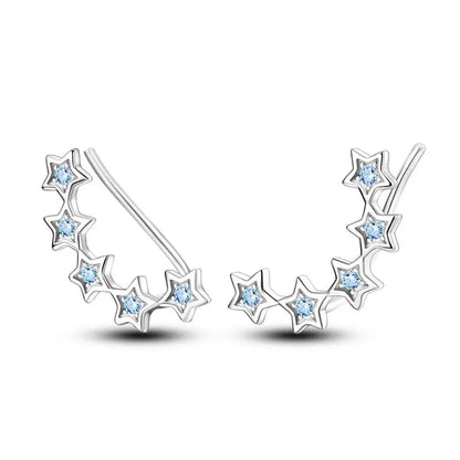 925 Sterling Silver Moon Universe Starry Sky Series Charm Earrings Women Blue Shiny Zircon Daily Wear Jewelry