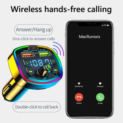 Car MP3 Player Bluetooth 5.0 FM Transmitter Handsfree Car Radio Modulator with Built-in Mic USB Quick Charge Adapter for Car