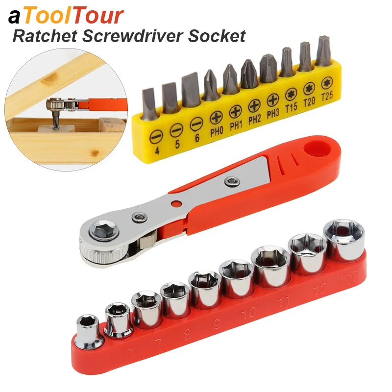 Right Angle Ratchet Wrench Screwdriver Socket Nut Set Metric Screwdriver Bit 1/4 Hexagon Handle Drive Torx Slot Hand Tool 90