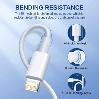 Cable USB de carga rápida PD de 35 W para iPhone XS XR 11 12 13 14 Pro Max 6 7 8 Plus SE, cable de datos con cargador rápido USB-C de 1 m, 1,5 m y 2 m