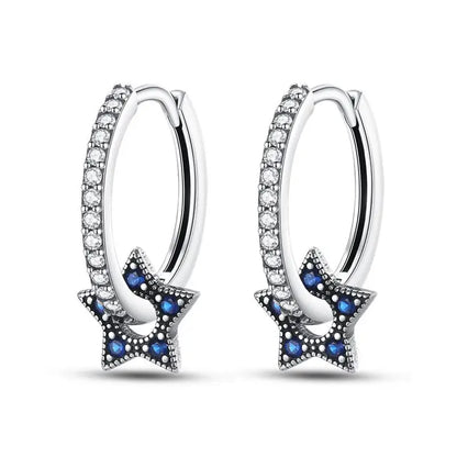 925 Sterling Silver Moon Universe Starry Sky Series Charm Earrings Women Blue Shiny Zircon Daily Wear Jewelry