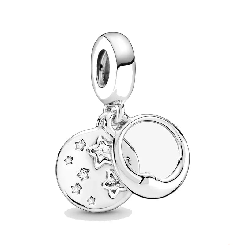 Blue Sparkling Zircon Star Moon Series Charms Beads Fit Original Bracelet Women DIY Pendant Accessories Jewelry 925 Silver Gifts