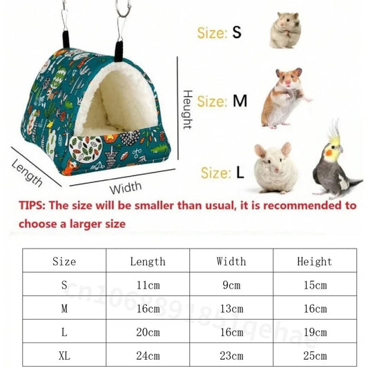 1pc Cute Print Bird Bed Mini Cage Rabbit Squirrel Mat Guinea Pig Nest Hamster House Small Animal Sleeping Bed Pet Hanging Cage