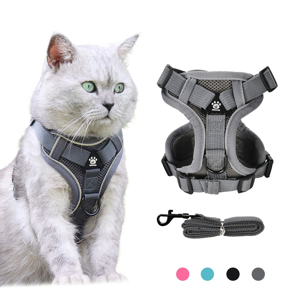 Arnés y correa para gatos para perros pequeños, reflectante, ajustable, para exteriores, para cachorros y gatitos, dispositivo de tracción, entrenamiento táctico, suministros para mascotas