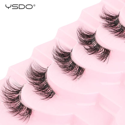 YSDO 5/10 Pairs Half Lashes Cat Eyelashes Soft Natural Clear Band False Lashes Natural Wispy Faux 3d Mink Eyelashes Makeup Tools