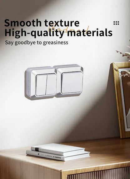 Silvery Wall Surface Button, Light Switch, EU Spray Paint Plastic Outdoor 1 Gang 1 Way, Wall Exterior Rocker On/Off  Switch, WESA