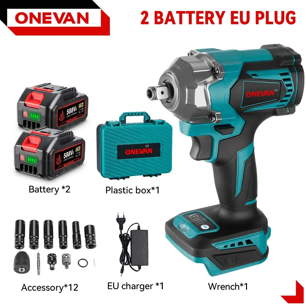 1200N.M Brushless Electric Impact Wrench, 3 Funtion 1/2" Cordless Portable Screwdriver Drill Tools For Makita Battery Pin, ONEVAN