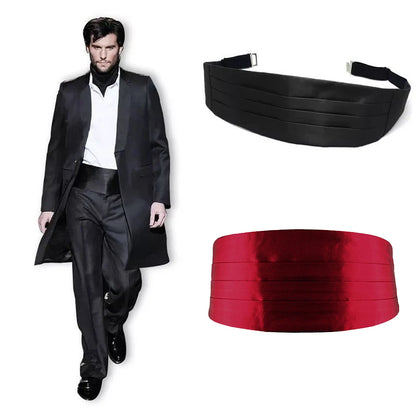 Cummerbunds Man Black Satin Elastic Bellyband Tuxedos Suits Fashion Gentlemen Cummerbund Wedding Party Shirts Suits Accessories