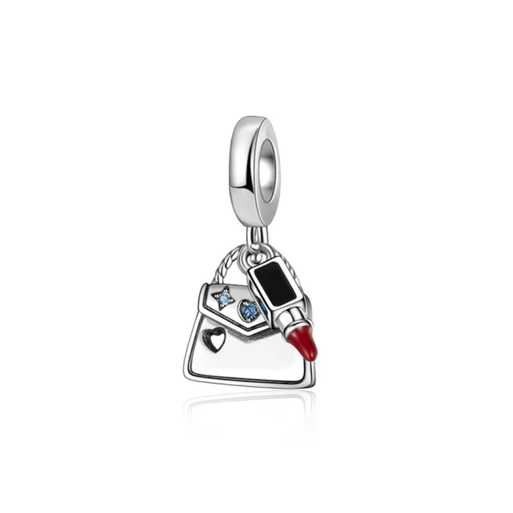 Pink Bead Bag Perfume Lipstick high heels Pendant fit Original Bracelet Accessories DIY Jewelry Women 925Silver Gift Trunk Charm