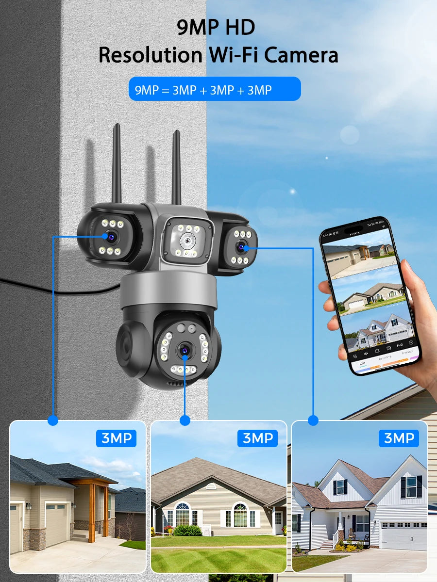 12MP Outdoor WiFi Camera, 6K HD Triple Lens, Triple Screens PTZ IP Security Camera, Human Auto Tracking, Waterproof CCTV Cam ICSEE