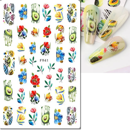 3d Nail Art Decals Tropical Palm Leaves Flowers Laces Faces Adhesive Sliders Nail Stickers Decoration For Nail Manicure