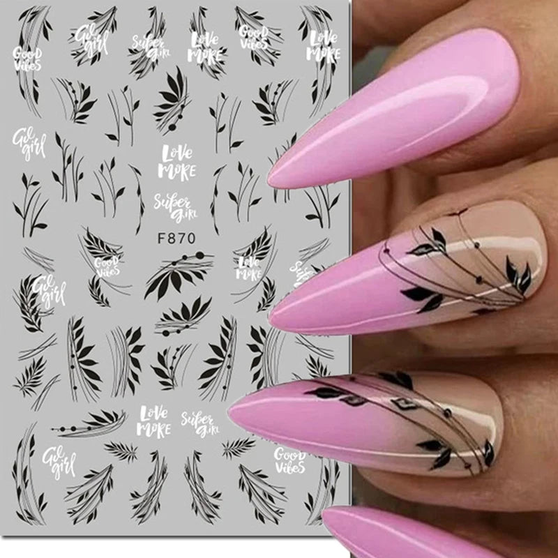 3d Nail Art Decals Tropical Palm Leaves Flowers Laces Faces Adhesive Sliders Nail Stickers Decoration For Nail Manicure