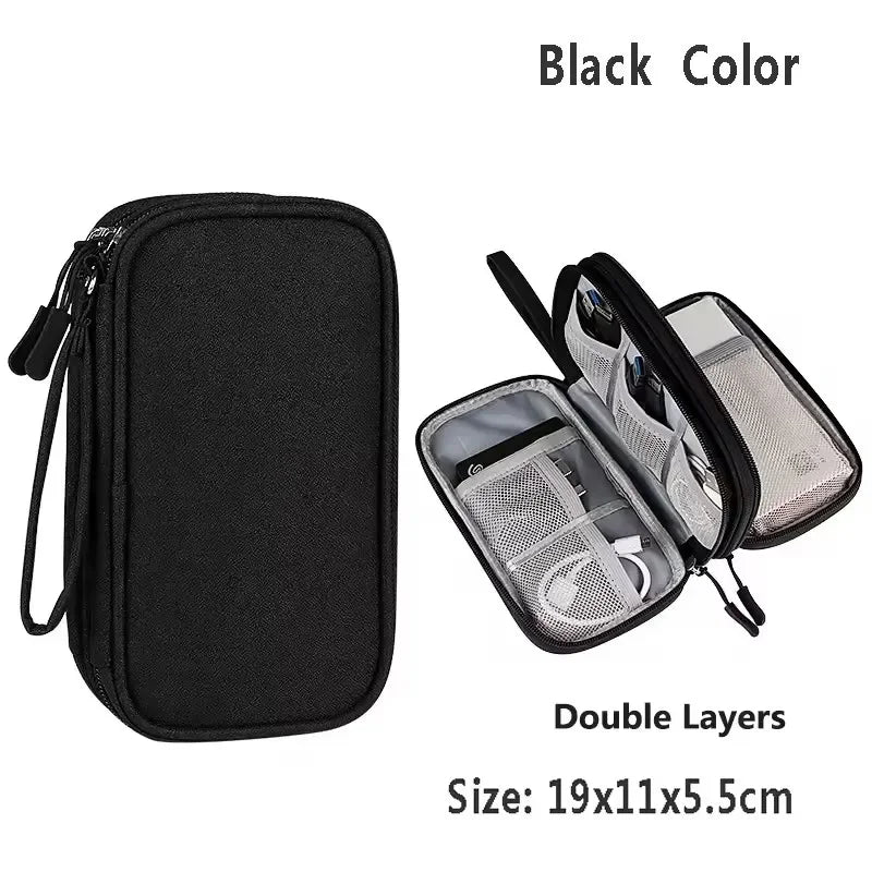 Travel Organizer Electronics Accessories Organizer Portable Waterproof Double Layers Storage Bag for Cable Hard Disk Power Bank