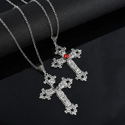 Y2K Punk Crystal Big Cross Pendant Necklaces for Women Men, Gothic Irregular Cross Clavicle Chain Necklaces, Aesthetic Jewelry