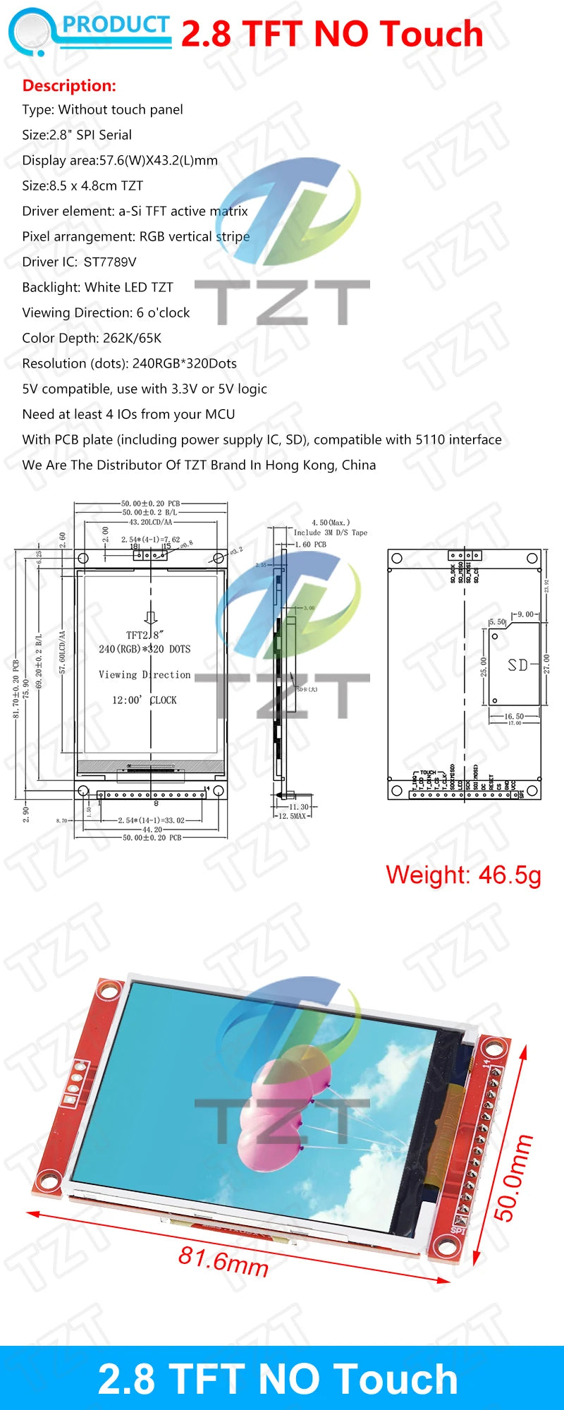 TFT Display, 0.96/1.3/1.44/1.8/2.4/2.8/3.5 Inch TFT Full Color Screen LCD Module, ST7735 ILI9341 Driver Interface SPI for Arduino