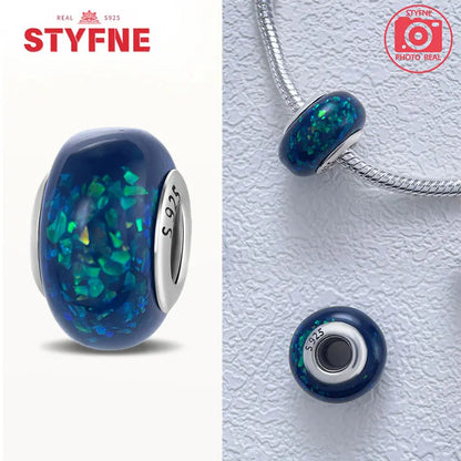 925 Sterling Silver Blue Series Crystal Enamel Murano Charm Bead Fits Original Bracelet for Women DIY Fine Jewelry Gifts