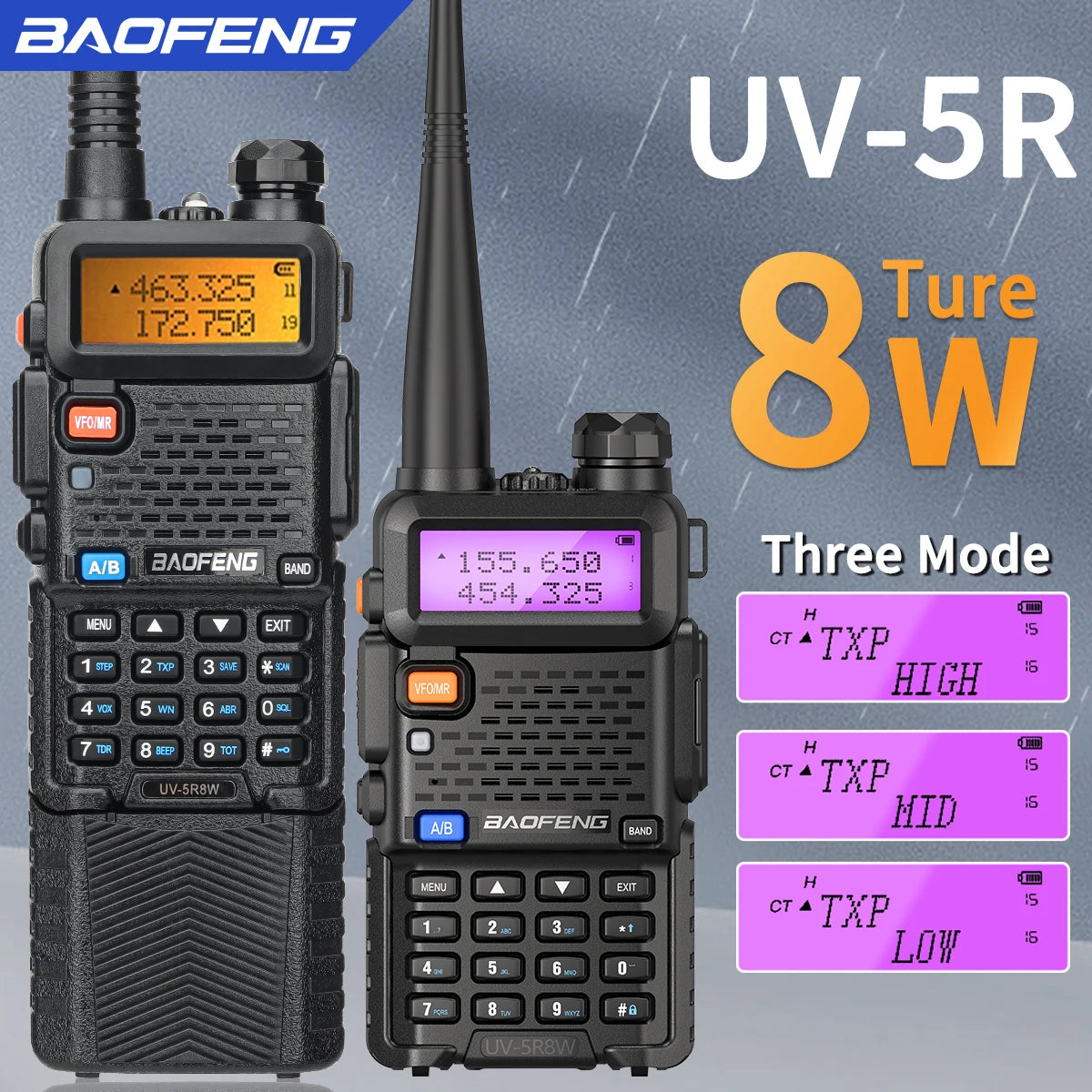 Walkie Talkie, UV 5R 5W 8W Dual Band Ham Two Way Radio, Vhf Uhf FM Radio, Handheld Transceiver, Hunting 16KM, BAOFENG
