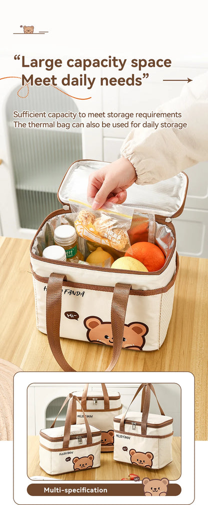 WORTHBUY Cute Thermal Lunch Box Bag, Student Portable Large Capacity Insulated Lunch Bag, Waterproof Reusable Picnic Cooler Bag