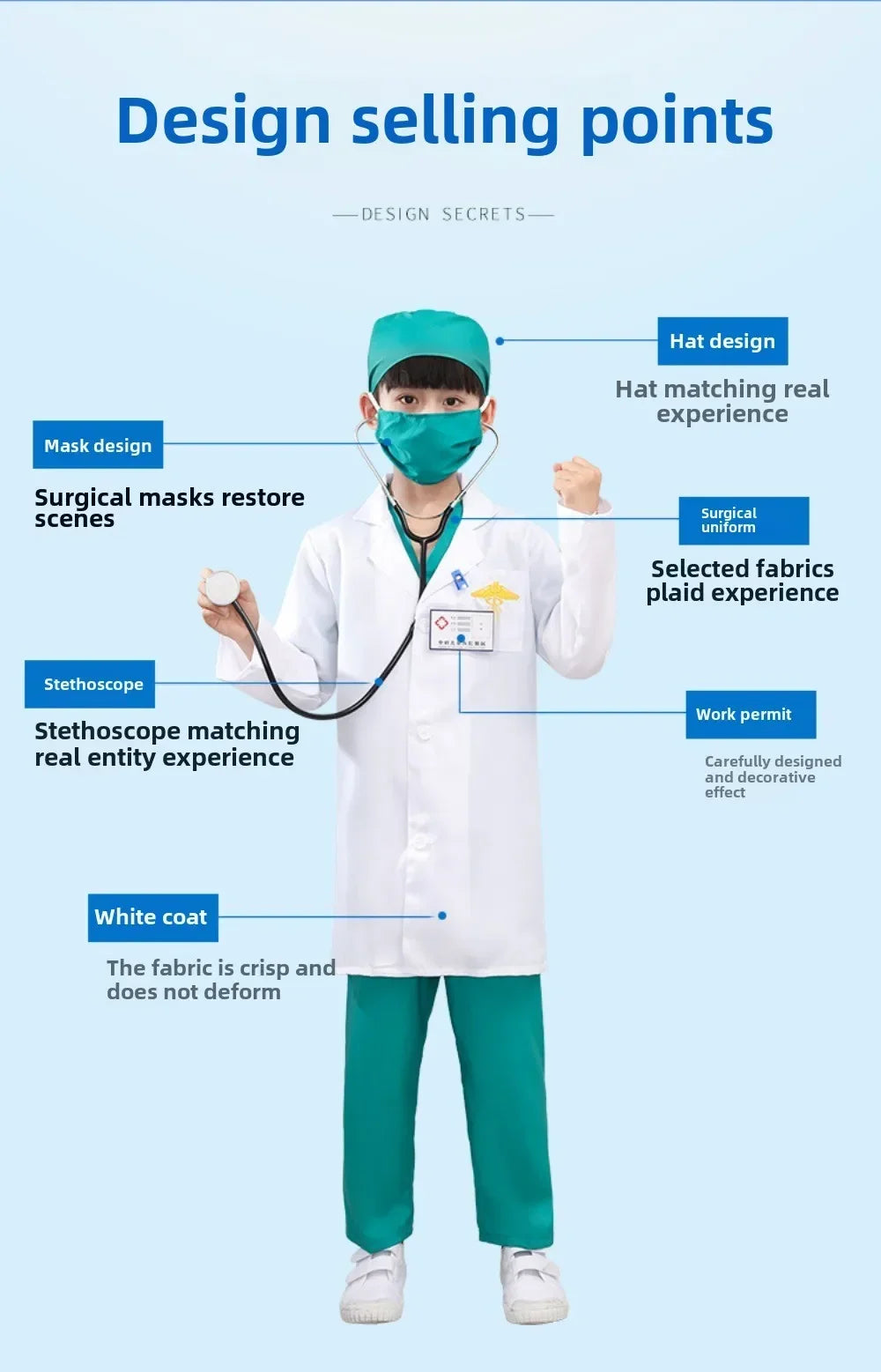Children's, Men's, and Women's Retro Dance Clothes, Children's White Lab Coat, and Small Doctor's Surgical Clothes. Cosplay Costumes