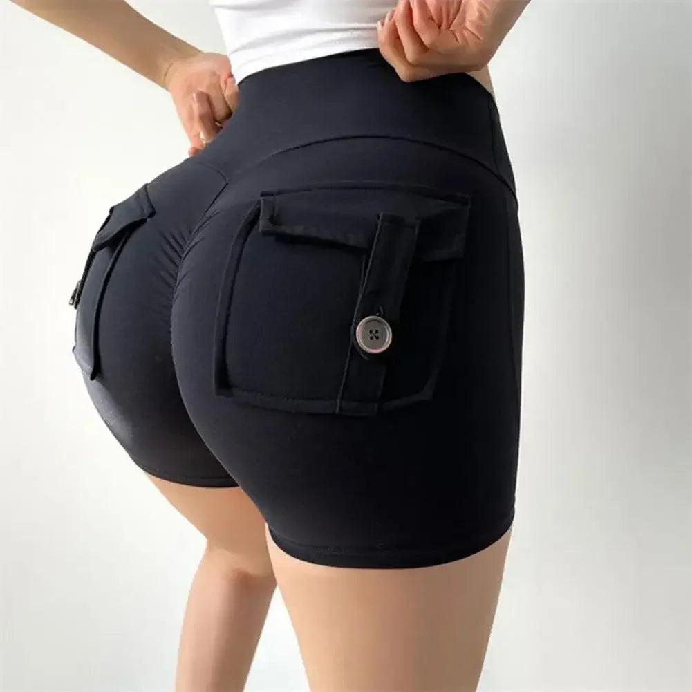 Summer Peach Butt Fitness Exercise Shorts, Three-Quarter Pants, Cargo Air Dry Pocket Yoga Tight Pants, Lift the hips Women's Shorts