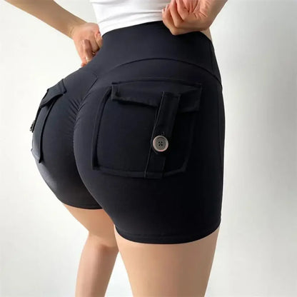 Summer Peach Butt Fitness Exercise Shorts, Three-Quarter Pants, Cargo Air Dry Pocket Yoga Tight Pants, Lift the hips Women's Shorts