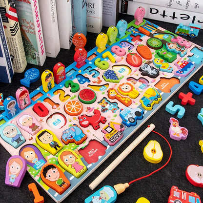 Juguetes Montessori de madera para niños, tablero ocupado, animales, matemáticas, pesca, números a juego, forma digital, juguetes educativos para niños, regalos
