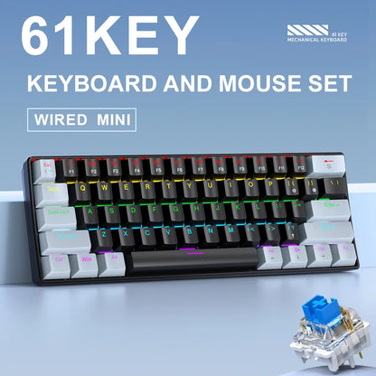 APAYADO K61 Mini Mechanical Keyboard, Wired, 61 Keys, Phantom RGB, Black/White Red/Blue Mechanical Switch for Gaming, 60% Portable