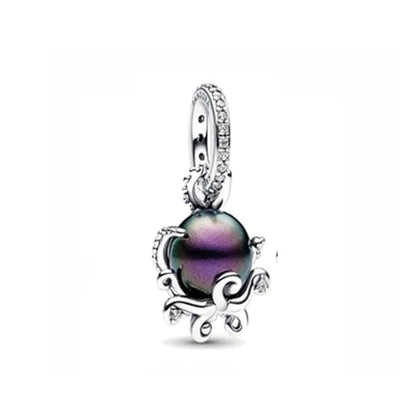 925 Plata Tortuga marina cangrejo Pulpo Dijes Delfín estrella de mar Colgante Ajuste Pulsera Original Mujer DIY Accesorios Joyería Regalo