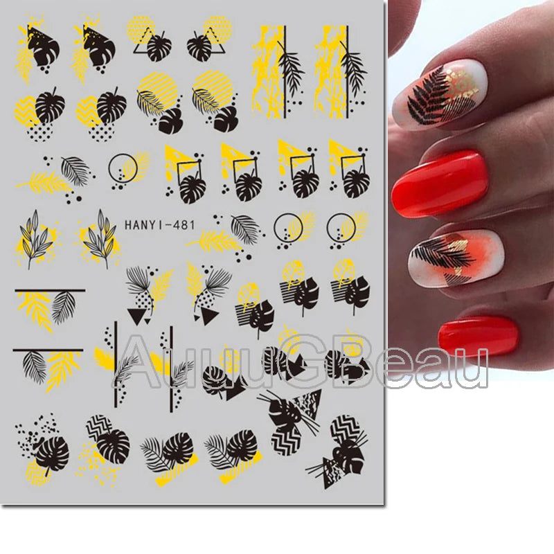 3d Nail Art Decals Tropical Palm Leaves Flowers Laces Faces Adhesive Sliders Nail Stickers Decoration For Nail Manicure