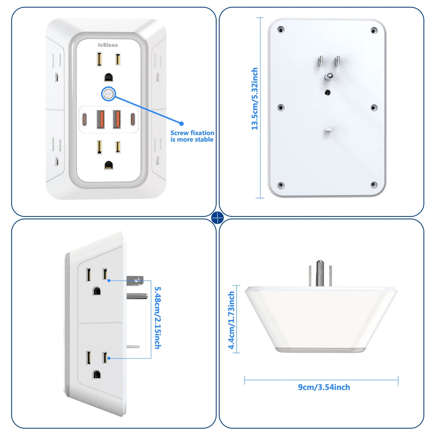 US Multi Socket, Wall Socket with 6 AC Outlets, 4 USB Port(2 Type C), Universal Plug, Power Strip, Network Filter, Fast Charging