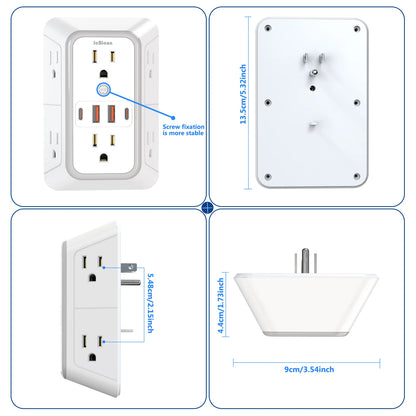 US Multi Socket, Wall Socket with 6 AC Outlets, 4 USB Port(2 Type C), Universal Plug, Power Strip, Network Filter, Fast Charging