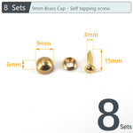 8Sets, Brass Decorative Nail, Mirror Advertising Board Cap Cover Self-tapping Screw, 9mm/12mm/13mm/15mm