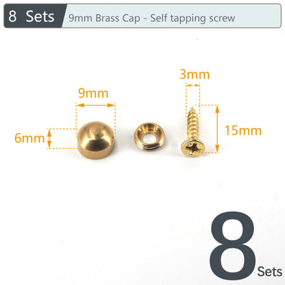8Sets, Brass Decorative Nail, Mirror Advertising Board Cap Cover Self-tapping Screw, 9mm/12mm/13mm/15mm