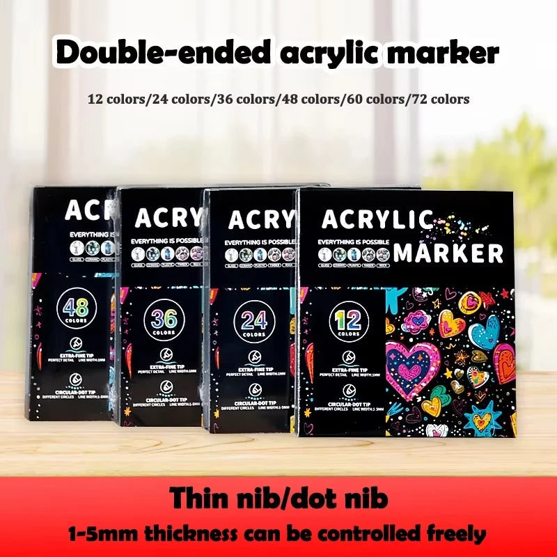 Acrylic Marker Pen, Double Headed Waterproof Art Painting Supplies, School Stationary, Graffiti Drawing 12-72 Colors, ANGEL MARK