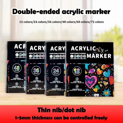 Acrylic Marker Pen, Double Headed Waterproof Art Painting Supplies, School Stationary, Graffiti Drawing 12-72 Colors, ANGEL MARK