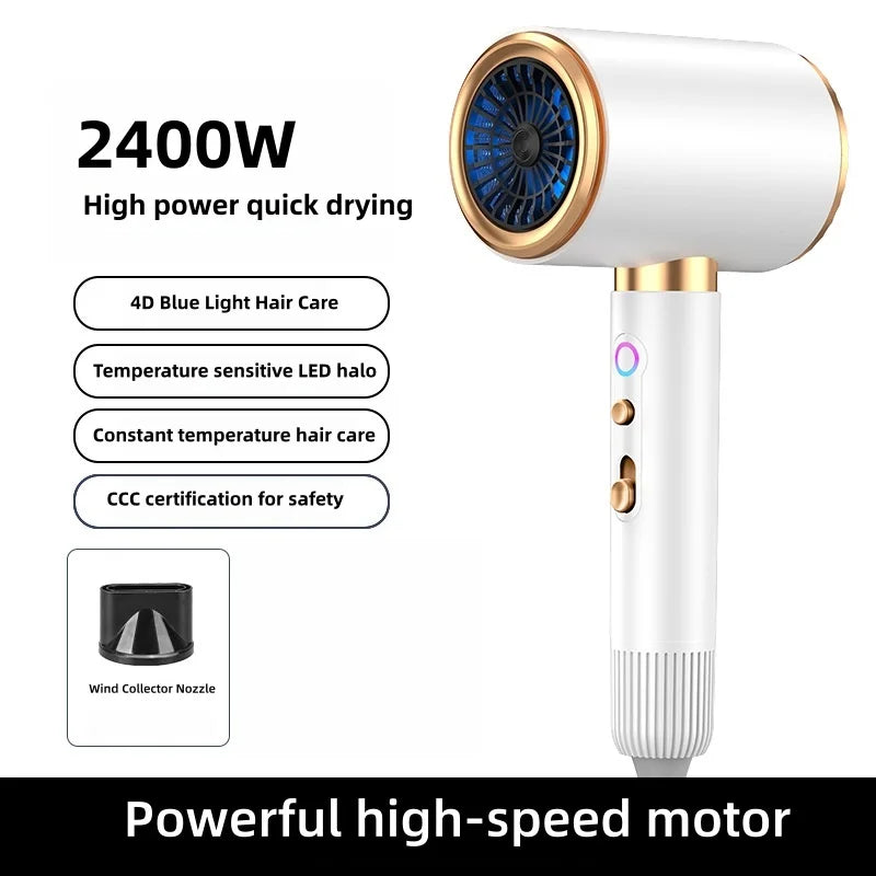 2026 New High-Speed Hair Dryer 2400W High-Power Blue Negative Ion Ultra Quiet Hair Salon Home Hair Dryer US/EU/UK/AU Plug