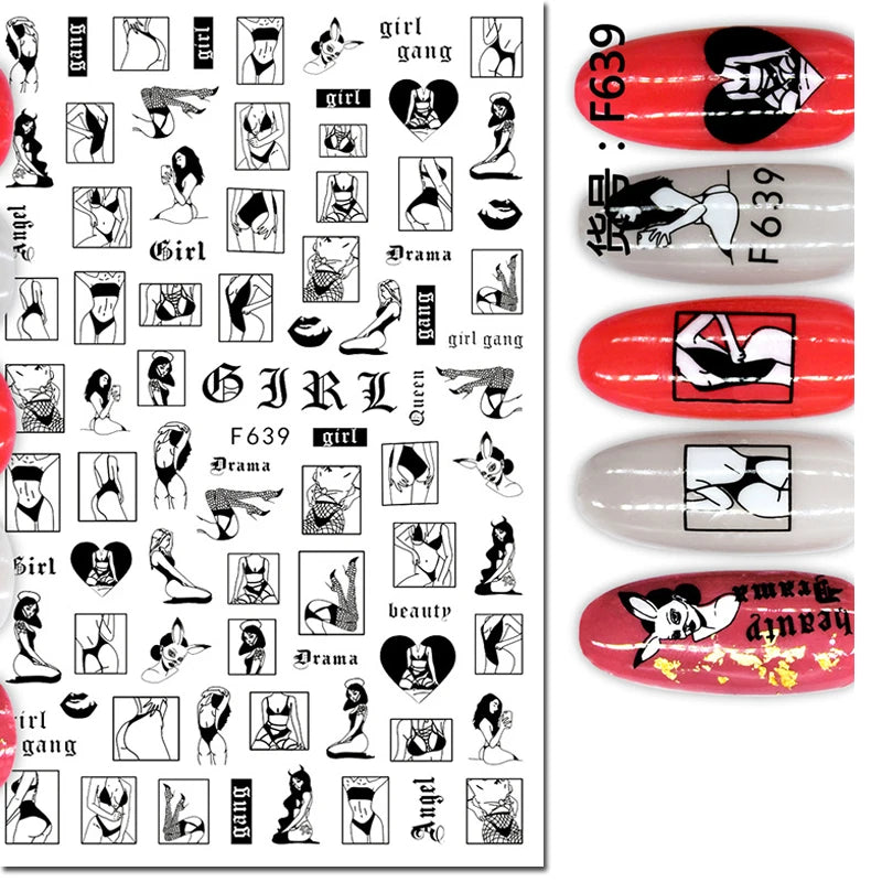 3d Nail Art Decals Tropical Palm Leaves Flowers Laces Faces Adhesive Sliders Nail Stickers Decoration For Nail Manicure