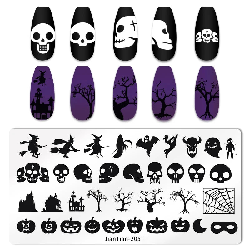 RJ Halloween Nail Stamping Plates, Beautiful zombie Festival Pattern Nail Art Image Plates, Stainless Steel Nail Art Plate Stencil