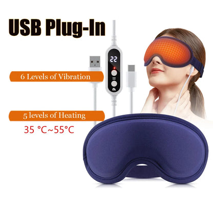 3D Sleep Eye Mask Hot Steam Compress Eyes Cover Vibration Eye Massager Sleeping Electrical Temperature Control Blindfold