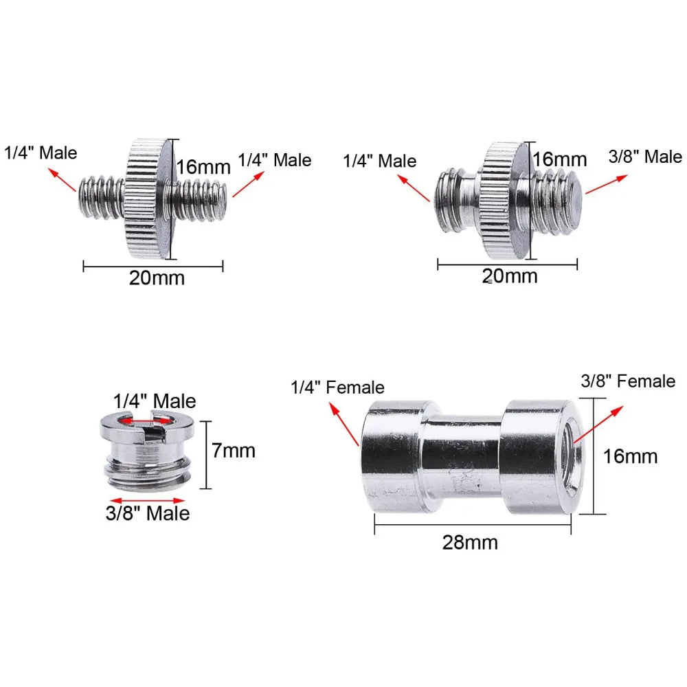 Camera Male to Female Conversion Screw 1/4" 3/8" Inch 20-Thread Fixed Mount Converter for DSLR Light Stand Tripod Ballhead