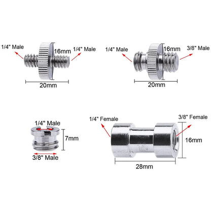 Camera Male to Female Conversion Screw 1/4" 3/8" Inch 20-Thread Fixed Mount Converter for DSLR Light Stand Tripod Ballhead
