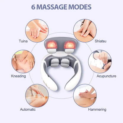 TENS Pulse Back Neck Massage 4 Modes EMS Electric Smart Shoulder Cervical Massager Relaxation Muscle Beating Health Care Tool
