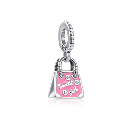 Pink Bead Bag Perfume Lipstick high heels Pendant fit Original Bracelet Accessories DIY Jewelry Women 925Silver Gift Trunk Charm